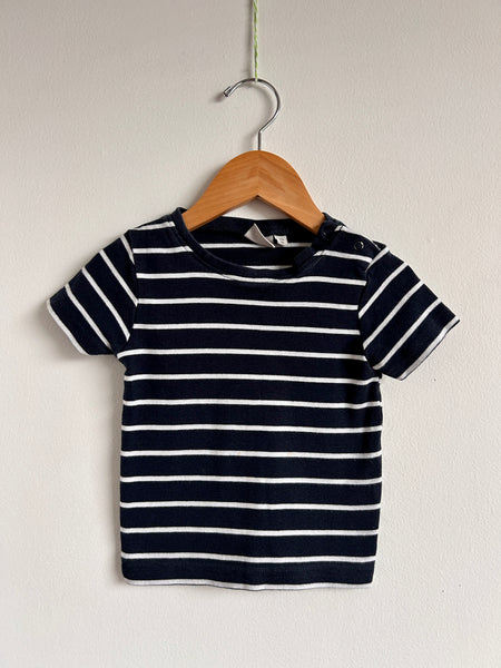 Wheat Navy and White Striped T-Shirt • 18-24 months