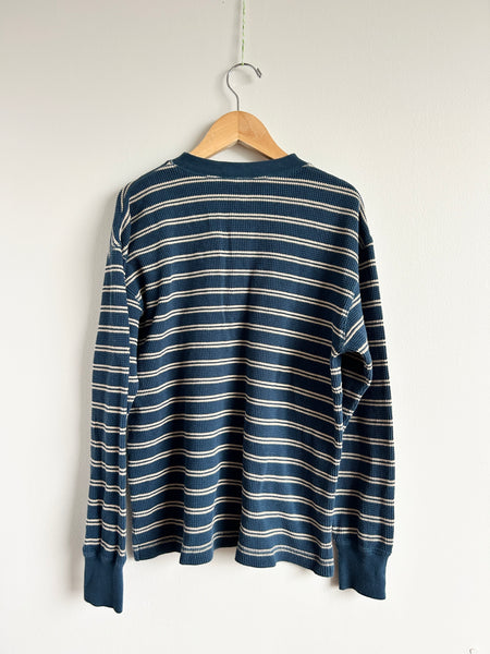 LL Bean Waffle Striped Henley Long Sleeve Top • 9-12 years (Medium)