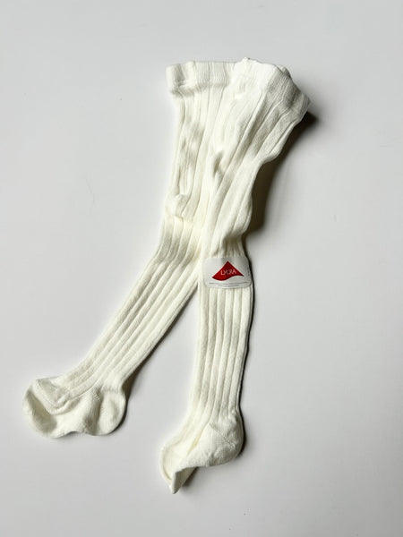 NEW Condor White Ribbed Tights • 0-3 months (000)