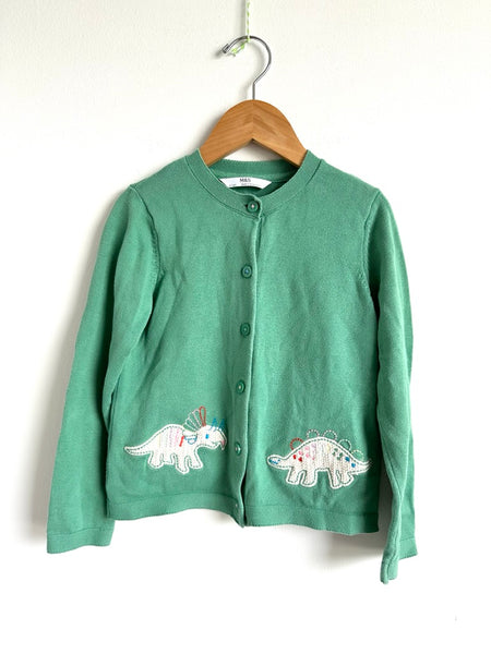 M&S Green Cotton Embroidered Dino Cardigan • 5-7 years