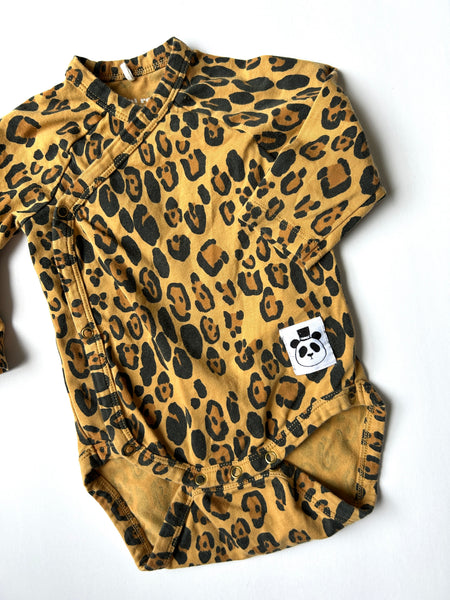 Mini Rodini Leopard Kimono Bodysuit • 2-4 months
