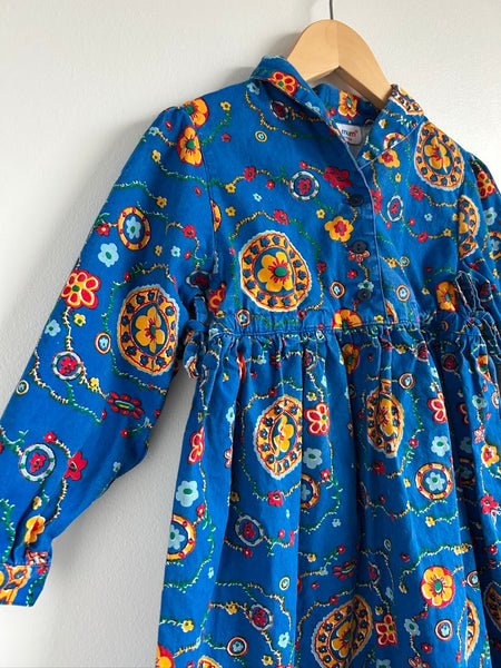 Vintage Please Mum Blue Collared Long Sleeve Cotton Dress • 4-6 years (small)