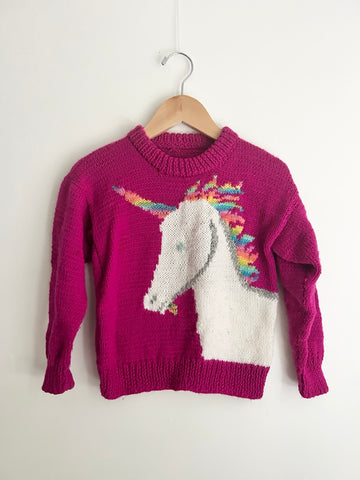 Handknit Unicorn Sweater • 3-6 years