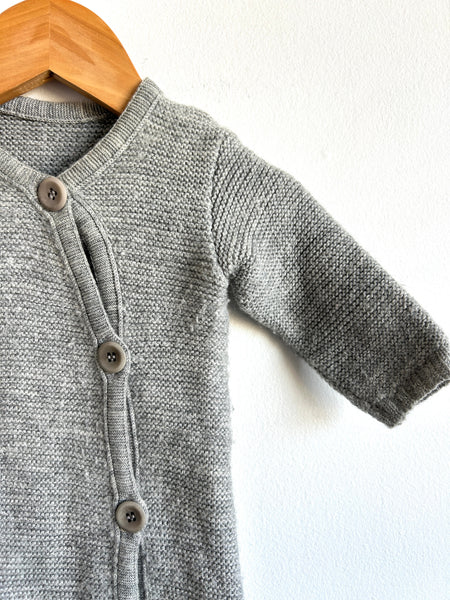 Disana Knit Light Grey Button Cozy Romper • 0-3 months