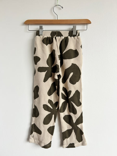 Zara Cream and Green Waffle Big Floral Pants • 4-5 years