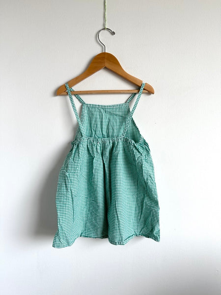 Kindly Gingham Teal and White Cotton Tank Dress • 18 months - 3 years