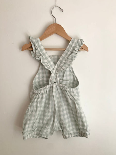 Nest and Nurture Green Gingham Overalls • 2 years