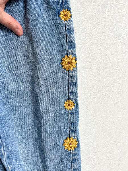 Zara Denim Overalls with Yellow Flowers • 5-6 years