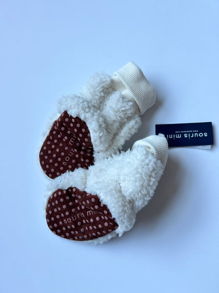 NEW Souris Mini Fuzzy White Slippers • 6-12 months
