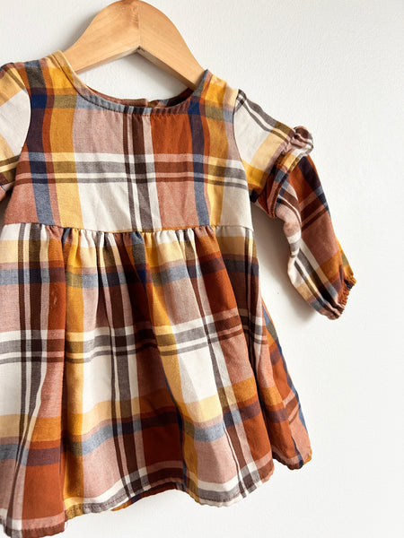 Children's Place Brown Plaid Dress with Ruffles • 6-12 months