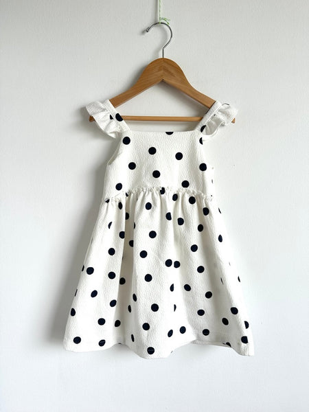 Zara White Polkadot Flutter Sleeve Tank Dress • 3-4 years
