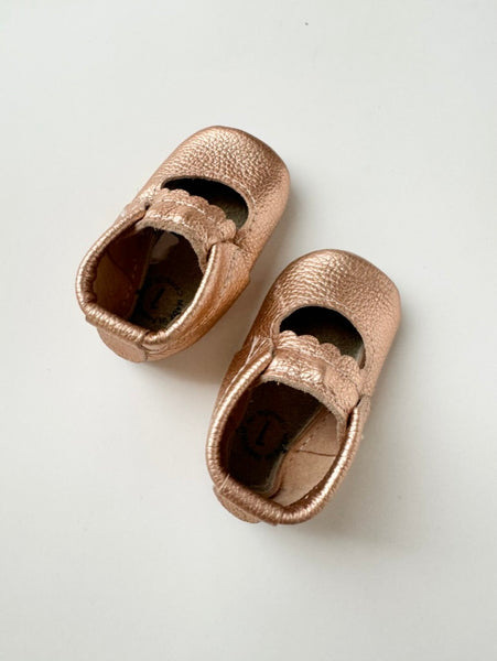 NEW Heyfolks Rose Gold Mocs • 2c/4"/3-6 months