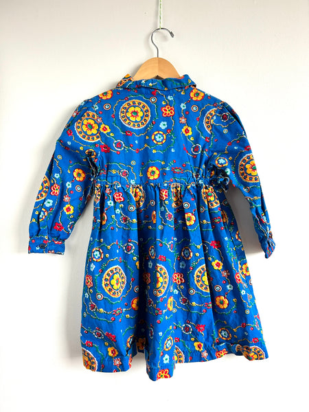 Vintage Please Mum Blue Collared Long Sleeve Cotton Dress • 4-6 years (small)