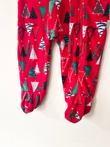Dunnes Red Fleece Tree Romper • 6-12 months *