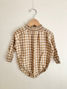 The Simple Folk Brown Gingham Bubble Romper • 9-18 months