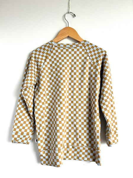 Little and Lively Blue and Brown Checkered Long Sleeve Top • 7-8 years