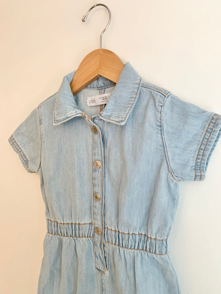 Zara Chambray Blue Jumpsuit • 9-12 months