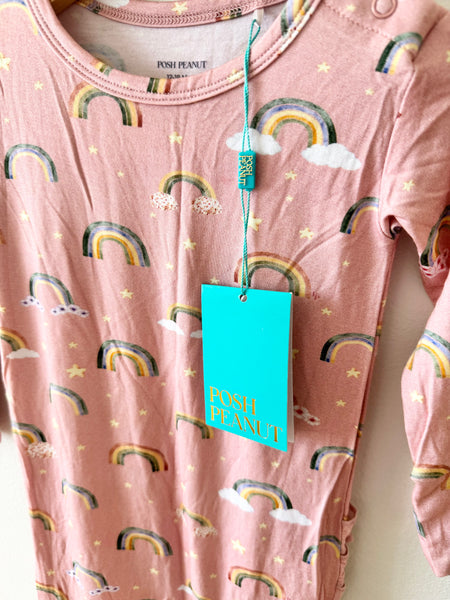 NEW Posh Peanut Pink Rainbow Ruffle Butt Romper • 12-18 months