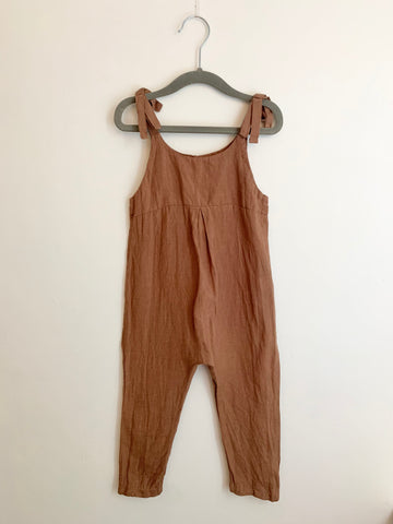 The Simple Folk Brown Top Tie Linen Overalls • 2-3 years