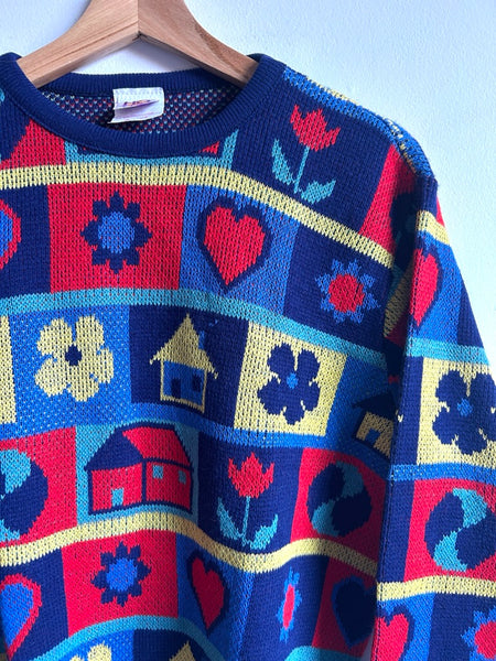Vintage HG Kids Houses Colourful Sweater • 8-11 years
