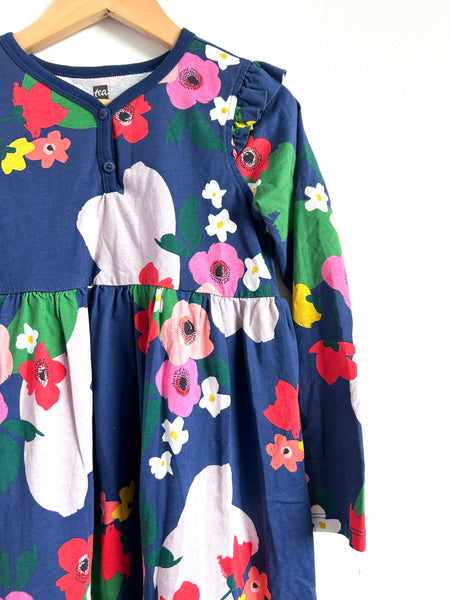 Tea Collection Long Sleeve Blue Floral Dress • 7-9 years