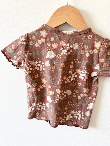 Jax and Lennon Brown Floral Lettuce Hem T-Shirt • 12-18 months