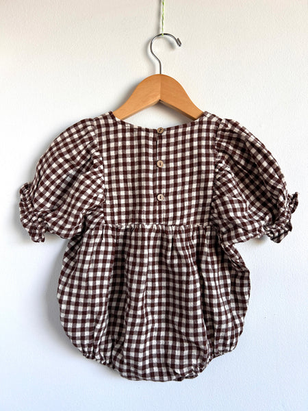 NEW Quincy Mae Cotton Brown Muslin Bubble Romper • 18-24 months