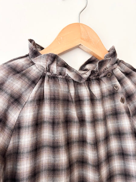 Bonpoint Brown Sparkly Plaid Dress • 5-6 years *