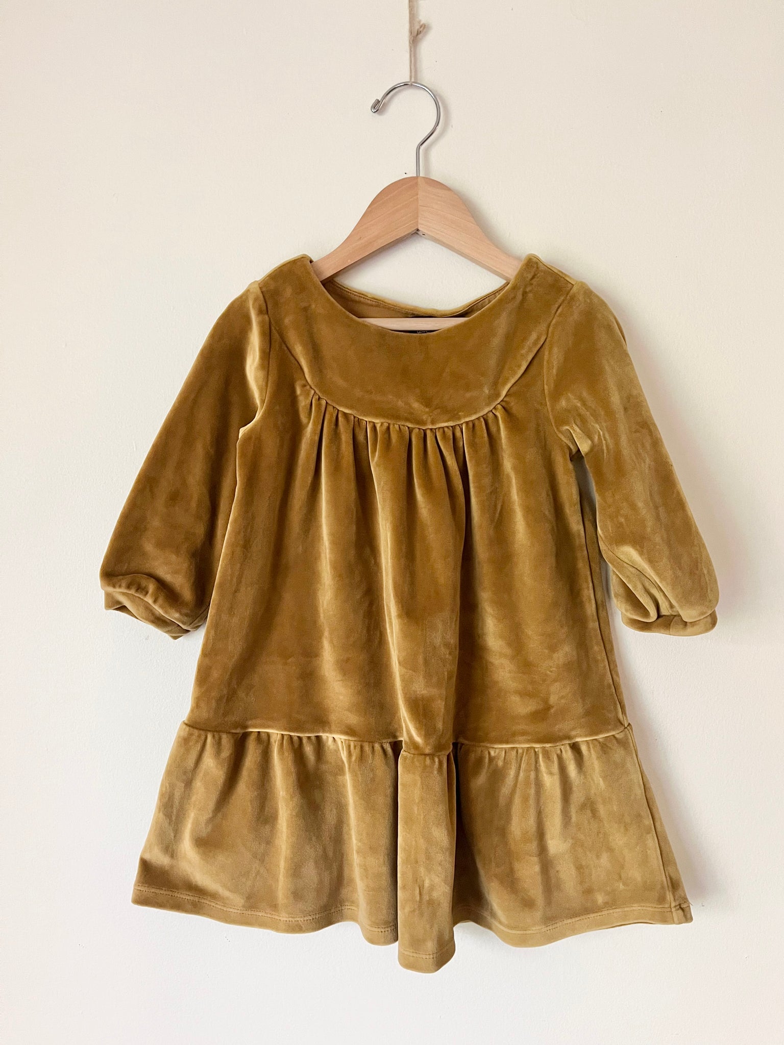 Tea Long Sleeve Thick Velvet Tiered Dress • 3-4 years