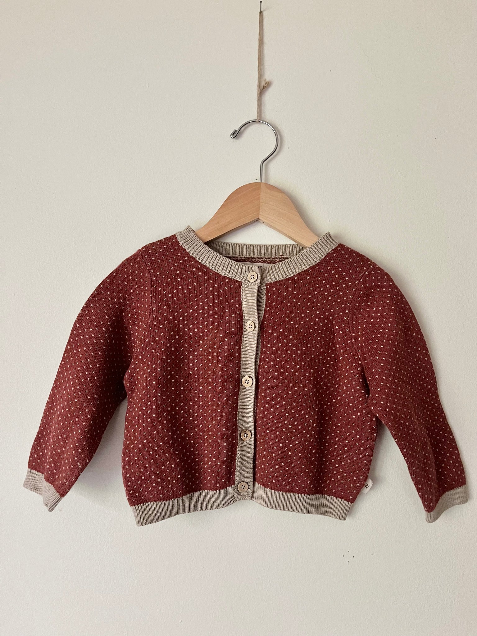 Wheat Red Button Cardigan • 12-18 months
