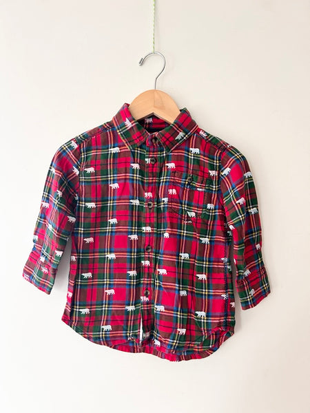 Hatley Plaid with Bears Long Sleeve Button Up Shirt • 3-4 years *