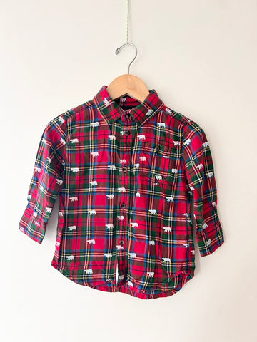 Hatley Plaid with Bears Long Sleeve Button Up Shirt • 3-4 years *