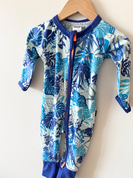 Bonds Blue Leopard and Fern Wondersuit • 3-6 months