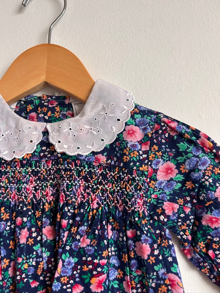 Vintage Caboodles Smocked Blue Floral Collared Dress • 12-18 months (80cm)