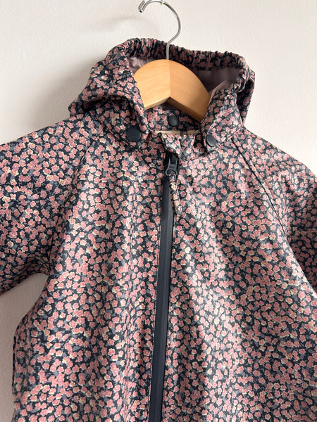 Wheat Pink and Blue Floral Rubberized Rainsuit • 18-24 months