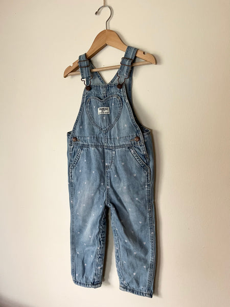 OshKosh Denim Overalls with Hearts • 2-3 years