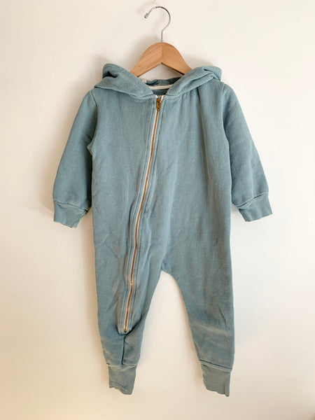 Mini Mioche Blue Hooded Zip Romper • 1-2 years