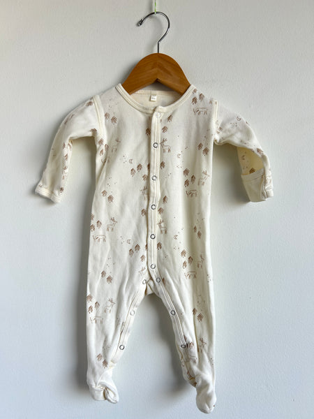 Quincy Mae White and Tan Button Sleeper • 3-6 months