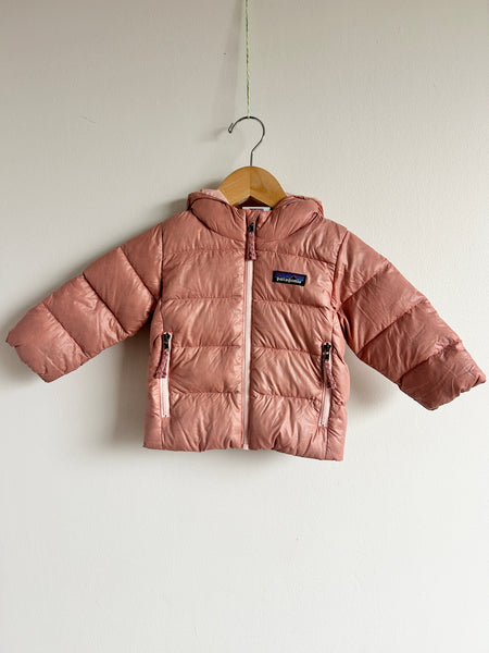 Patagonia Hi Loft Down Light Pink Hoodie • 6-12 months