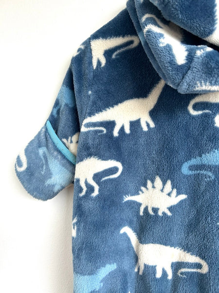 Hatley Blue Fuzzy Dino Bunting Romper • 1-2 years