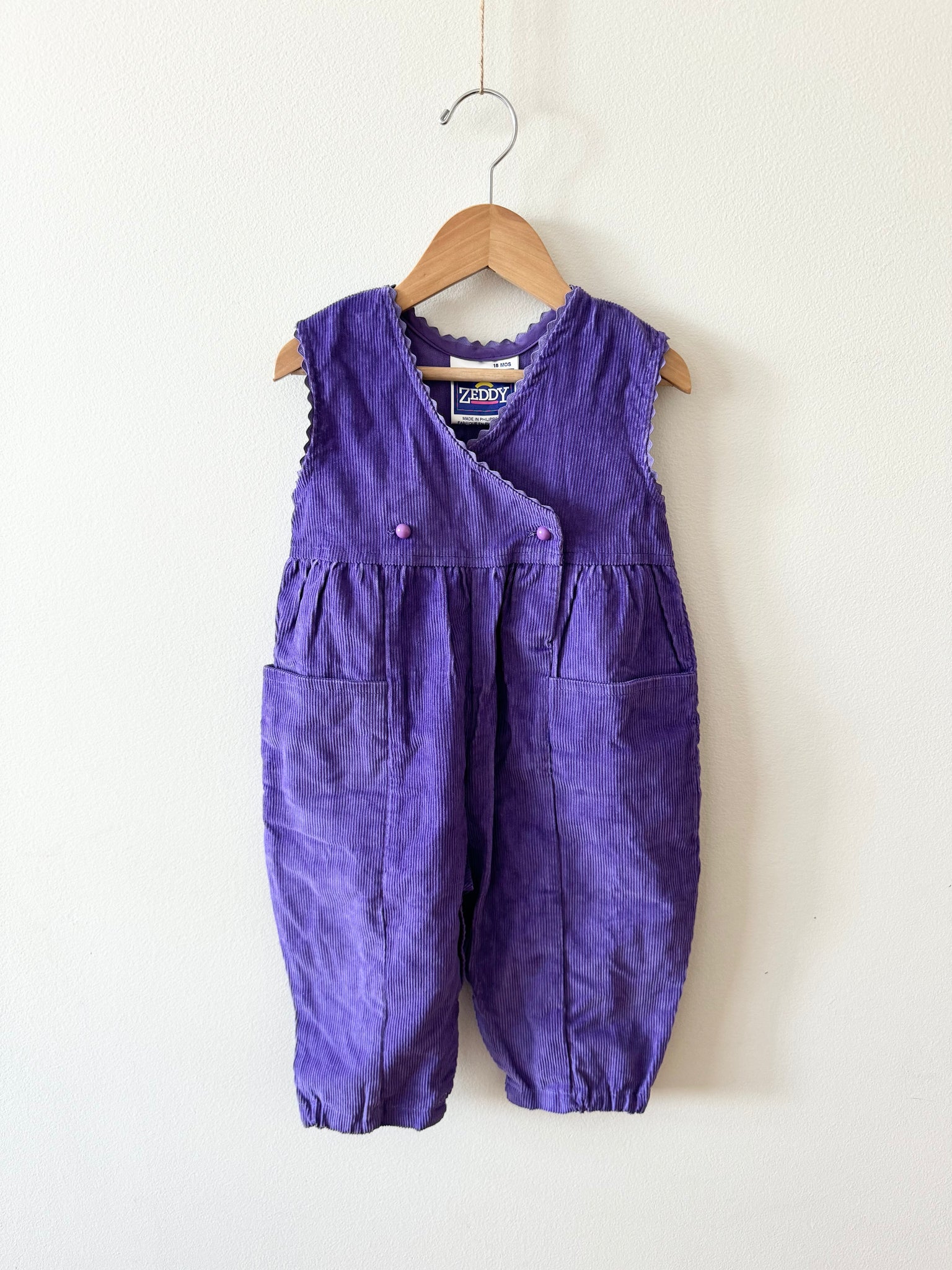 NEW Vintage Zeddy Purple Corduroy Romper • 18-24 months