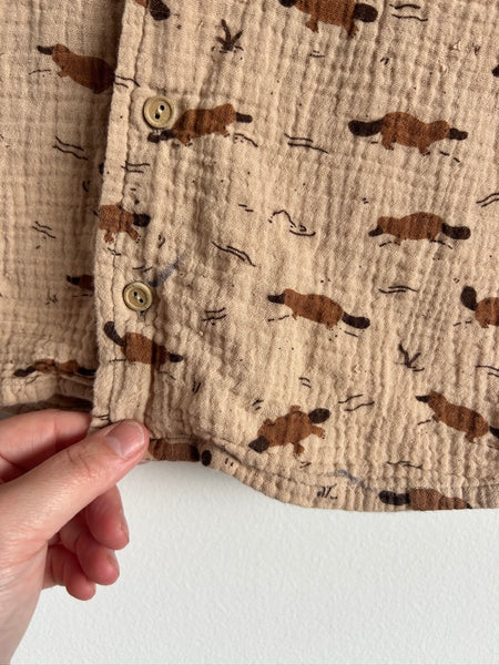 Red Caribou Platapus Cotton Muslin Button Up Top • 2-3 years