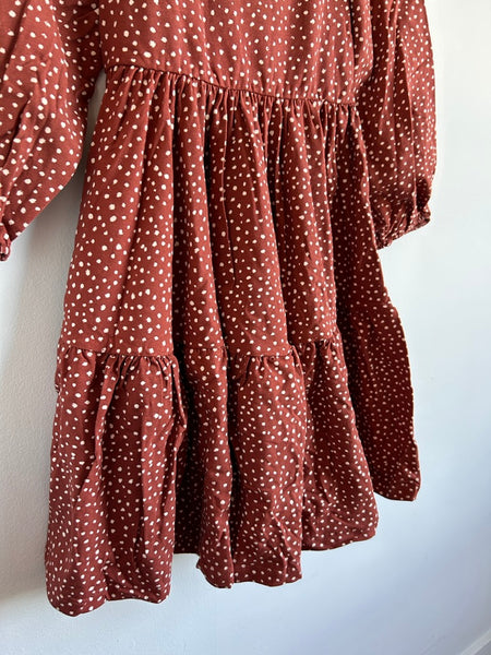 NEW Alice and Ames "Juliet" Brown Polkadot Tiered Puff Sleeve Dress • 8-9 years