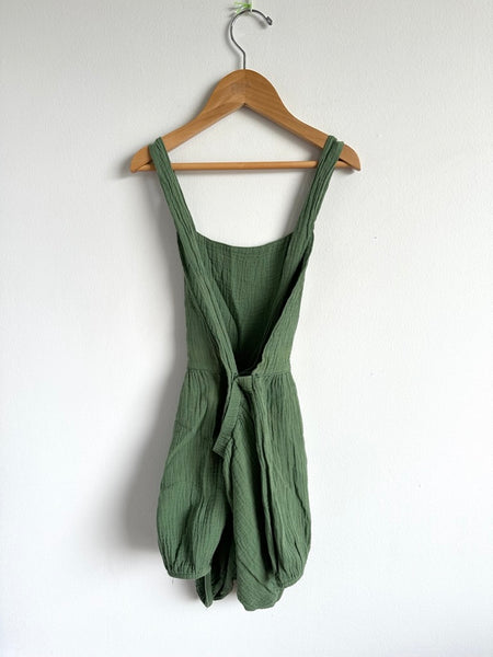 Mabo Green Cotton Muslin Pinafore Romper • 8-9 years