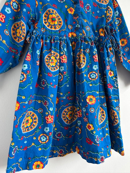 Vintage Please Mum Blue Collared Long Sleeve Cotton Dress • 4-6 years (small)