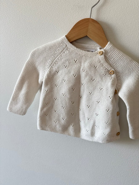 Zara White Eyelet Sweater with Buttons • 3-6 months