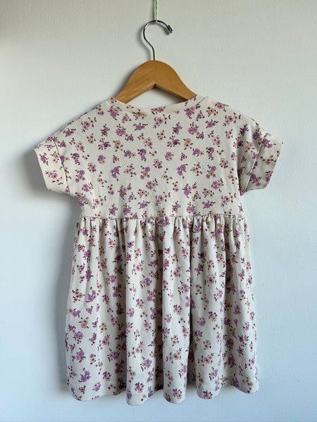 Wheat Kids White and Purple Cotton Short Sleeve Dress • 3-4 years