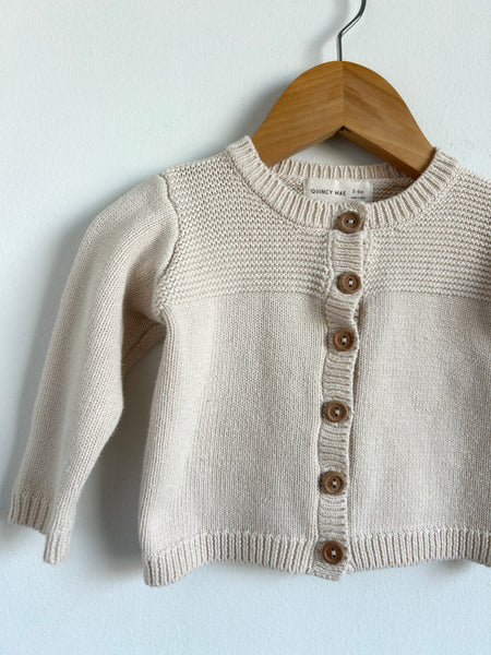 Quincy Mae Cream Button Cardigan • 3-6 months