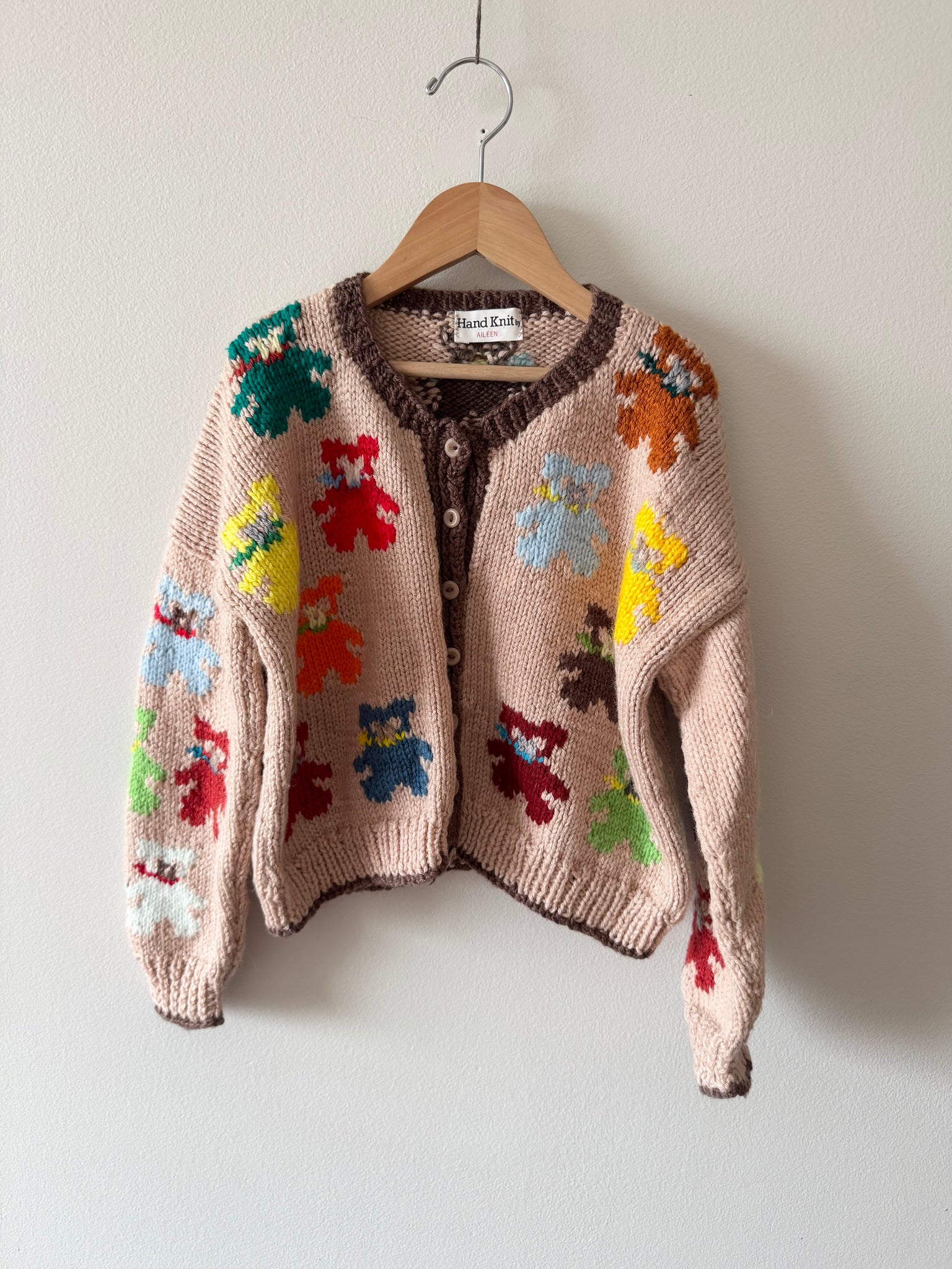 Handknit by Aileen Teddy Bear Cardigan • 6-8 years