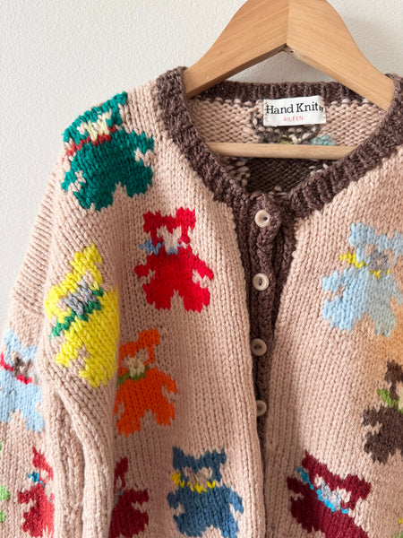 Handknit by Aileen Teddy Bear Cardigan • 6-8 years